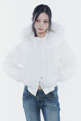 FOX FUR DOWN JACKET white