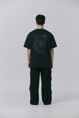 FMW フラワー ドローイング T シャツ - ブラック