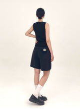 3RD リオーダーヒップポケット刺繍ブラックデニムショーツ ロング code 25106