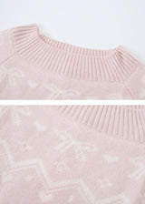 [SHOPPERMADE] オフショルダーリボンノルディックニット+ タイセット(4color)