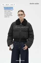 Black beads wool collar short padded coat