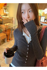 ダブルチャコールリベッドボタンロングスリーブTシャツ