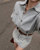 [MADE] Reun denim shirt & skirt set (with belt)