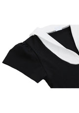 レースジップカラー半袖パフTシャツ(black)