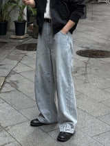 Cut line reverse denim pants