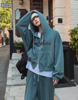 Stealth semi-crop pigment hoodie sweatshirt