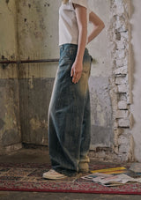 WASHED SIDE LINE DENIM PANTS