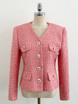 Bowl Check V-Neck Pearl Tweed Jacket