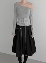 Er Rivet Pintuck Midi Skirt