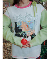 UnsocialNight original design autumn and winter Ollie frog oliwa co-branded イラストプリントスウェットシャツセット for women