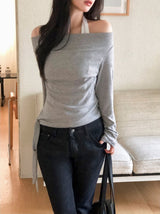 Eden Off Shoulder Boat Neck Halter T-shirt (3color)