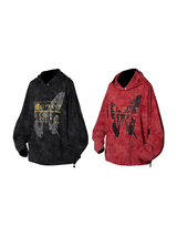 RELABEL 24AW Butterfly-Feathered Two Colour Hooded Aged Low Bottom Hem Adjustable Theme Print Long Sleeve T