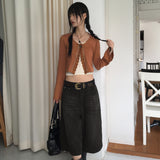 Delo Vintage Big Button Lace Strap Cardigan