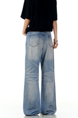 Ripped Straight Wide Jeans