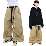 wide-parasuit buckle pants