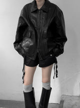 (unisex) Panel Deep Two-Way Leather Jacket
