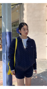ネイビーカラーツイストニット パンツ２ピース