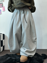 PARACHUTE TWO PINTUCK BALLOON LONG WIDE PANTS 🖤🩶💜🤎🩷5COLOR
