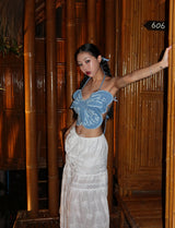 Butterfly Denim Backless Tube Top