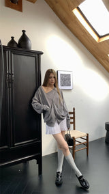 unbalanced top loose-fit cardigan two-piece set