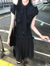 Monday Office Ball Stud Pleated Midi Skirt