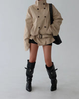 Belt Set High-Neck Half Trench Coat