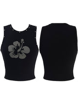 studded flower print sleeveless