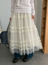 Lanbaf Frill Tiered Layered Long Skirt