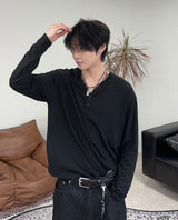 ペレンカットアウトヘンリーネック長袖Tシャツ