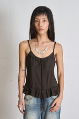 Ruffle Ribbon Sleeveless (Brown)