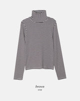 ボーダースリムレイヤードウォームハイネックTシャツ (4color)