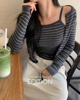 [MADE] Chen stripe cardigan & sleeveless set