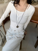Dear Peach Touch Golji Strap Long Sleeve Top (3 colors)