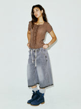 STRING CAPRI DENIM PANTS GREY