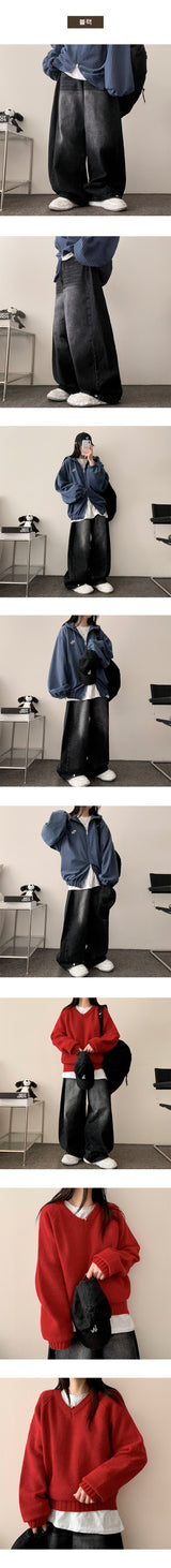 Nad side pin tuck snap wide denim pants
