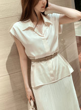 Roan Open Collar Cap Sleeve Blouse