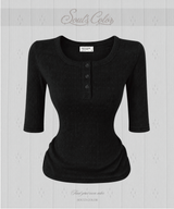 [MADE] Cotton Eyelet Button Top - 3/4 (6color)