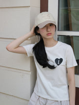 ハートロゴTシャツ - クリーム