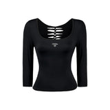 2way Tied Up Half Sleeve Top [Black]
