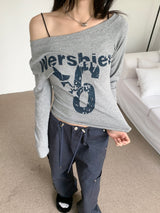 Rush Star Off-Shoulder Print Long-Sleeve Tee (4 Colors)