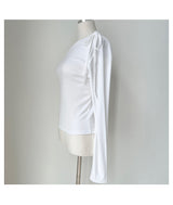 Unbuttoned off-shoulder halter strap long sleeve T-shirt (3 colors)