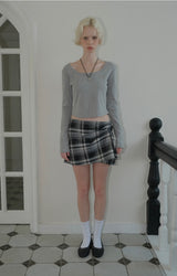 C CHECK BELTED MINI SKIRT_BLACK