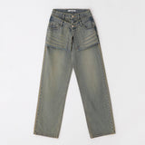 Layer denim wide pants