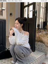 #One Shoulder Ribbon Loose Fit Sweat Shirt (4color)