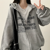 Lantic Lettering Boxy Fit Two Way Hooded Zip-Up