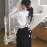 Engen Back Slit Ribbon Strap Pocket Knit Cardigan