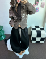 STRING/FLEECE❤SIDE PINTUCK BALLOON LONG PANTS WIDE🤍🩶🖤3COLOR