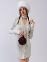 Fluffy Tambourine Chain Bag - Brown
