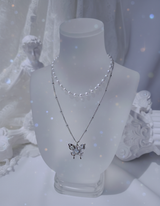[(G)I-DLE Shuhua Necklace] ミスティックバタフラインレイヤードネックレス - Silver color