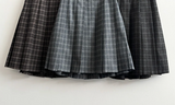 Bomi A-line pleated check midi skirt 